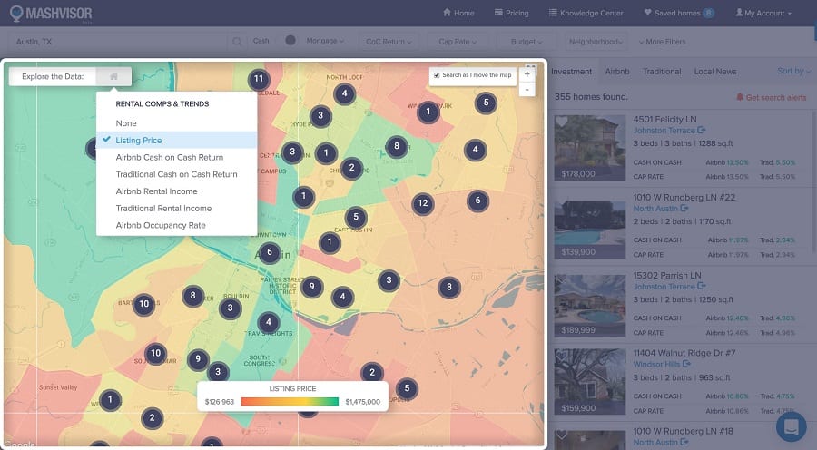 cash flow calculator for rental property uses a heatmap to perform neighborhood analysis