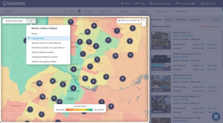 Find rental income properties for sale using the heatmap tool