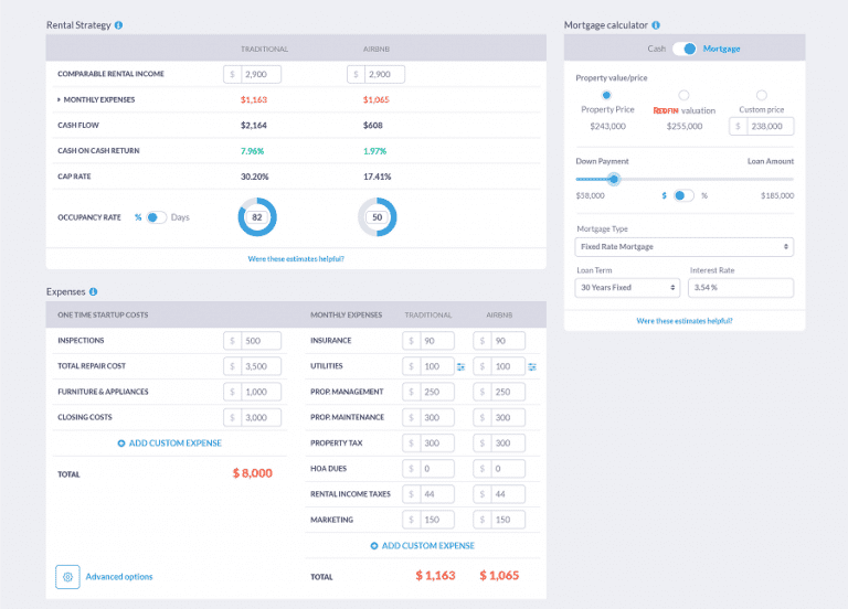 Mashvisor's multi family investment calculator 