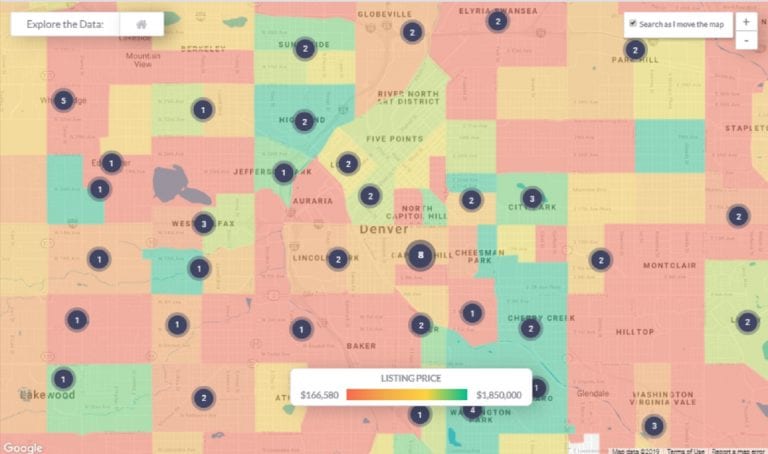 Denver Housing Market Forecast 2020 Neighborhood Analysis by Property Listing Price with Heatmap