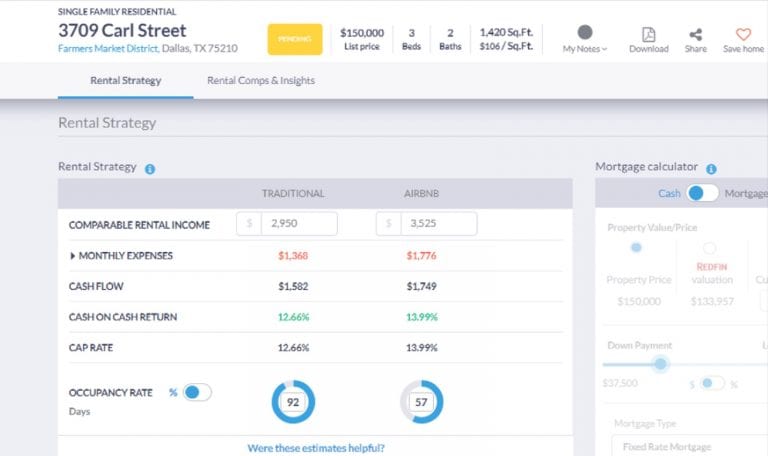 The Best Cash Flow Calculator in 2020: What Is It and Where to Find It? Estimate of Cash Flow for Dallas Investment Property by Mashvisor's Rental Property Calculator