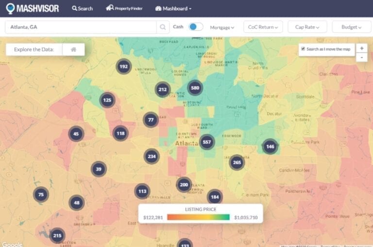 How to Buy Rental Properties for Sale with Mashvisor's Investment Property Calculator Heatmap Analysis by Listing Price in the Atlanta Real Estate Market