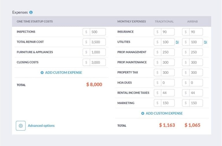 real estate cash flow calculator estimates expenses