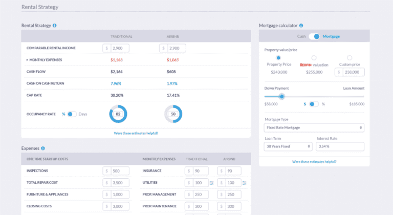 Mashvisor's real estate cash flow calculator