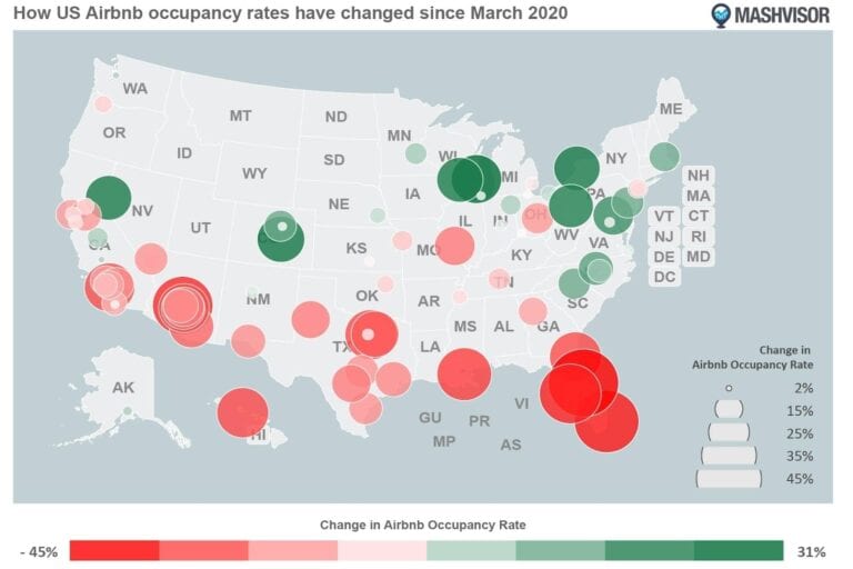 Airbnb occupancy rates by city 2020