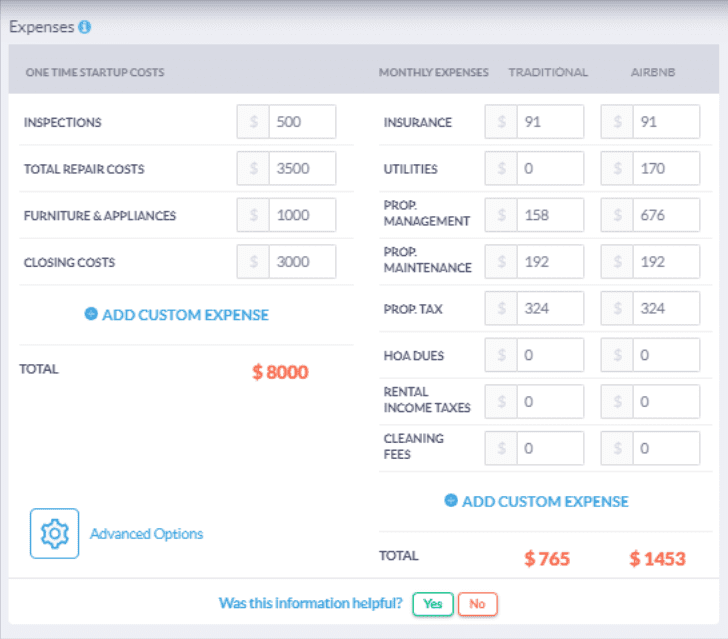 Mashvisor's Investment Property Analysis Calculator: Costs