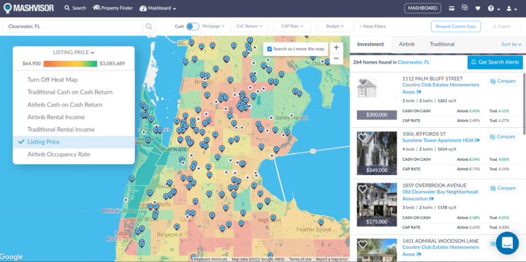 Airbnb Clearwater - Mashvisor's Heatmap