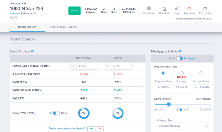 Real Estate Metrics - Mashvisor Airbnb Rental Property Calculator