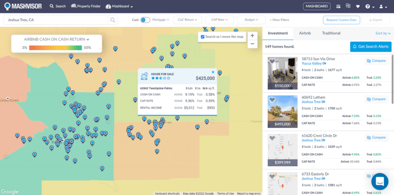 Joshua Tree Airbnb - Mashvisor's Real Estate Heatmap
