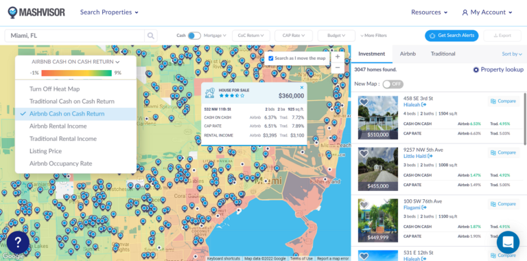 How to Find Vacation Rental Properties for Sale - Mashvisor's Real Estate Heatmap