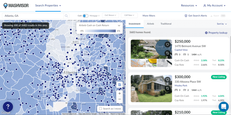 Airbnb Analytics Tool - Mashvisor's Heatmap