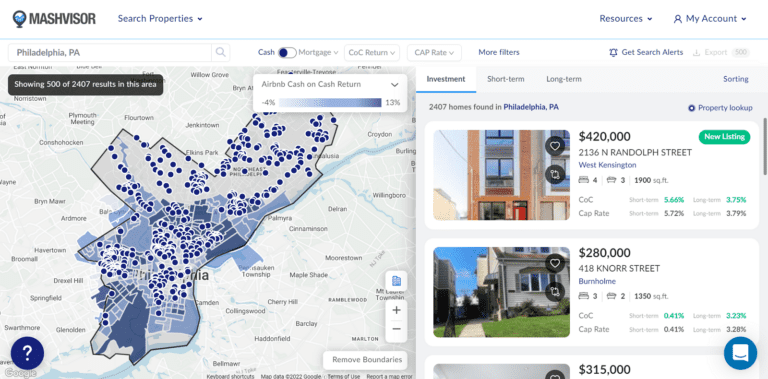 Short Term Rental Philadelphia - Mashvisor's Real Estate Heatmap