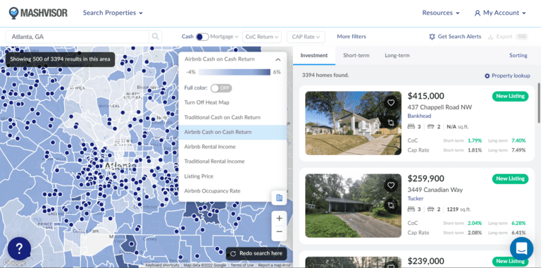 Airbnb Market Research Tool - Mashvisor Heatmap