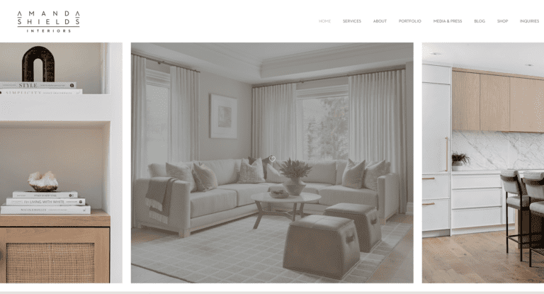 A screenshot of Amanda Shields Interiors website