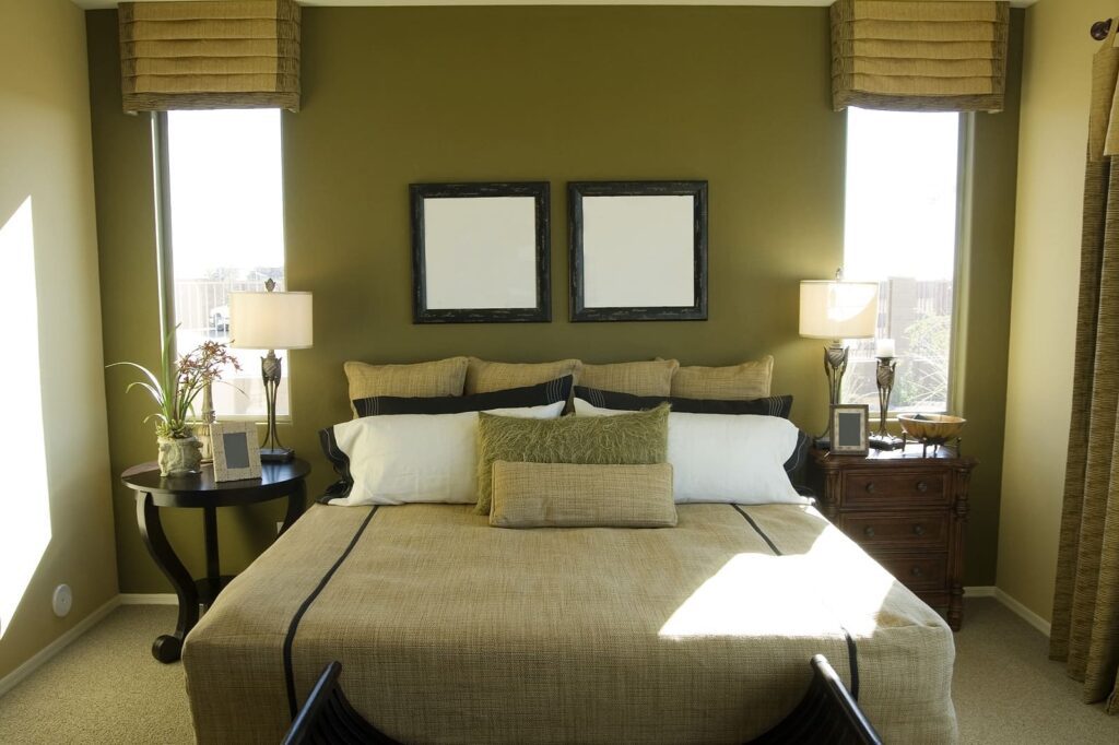 An upscale modern bedroom designed by interior designer
