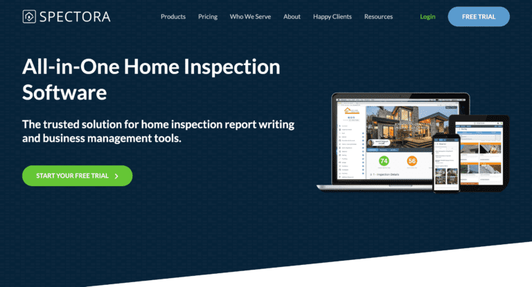 A screenshot of Spectora's homepage, a property inspection software