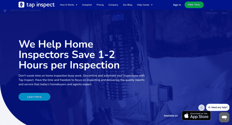 A screenshot of Tap Inspect's homepage, a property inspection software
