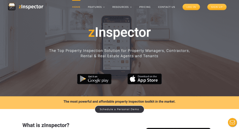 A screenshot of zInspector's homepage, a property inspection software