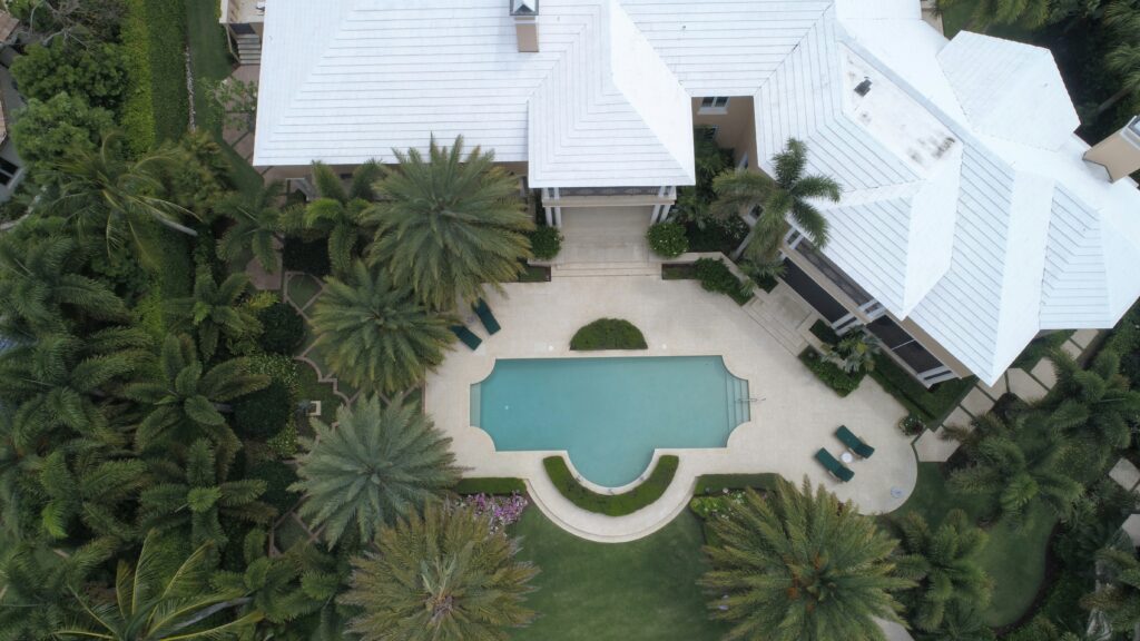 Aerial of a home and pool