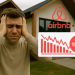 Airbnb host reviewing rental income on laptop with Mashvisor rental calculator showing 15.5% fee impact
